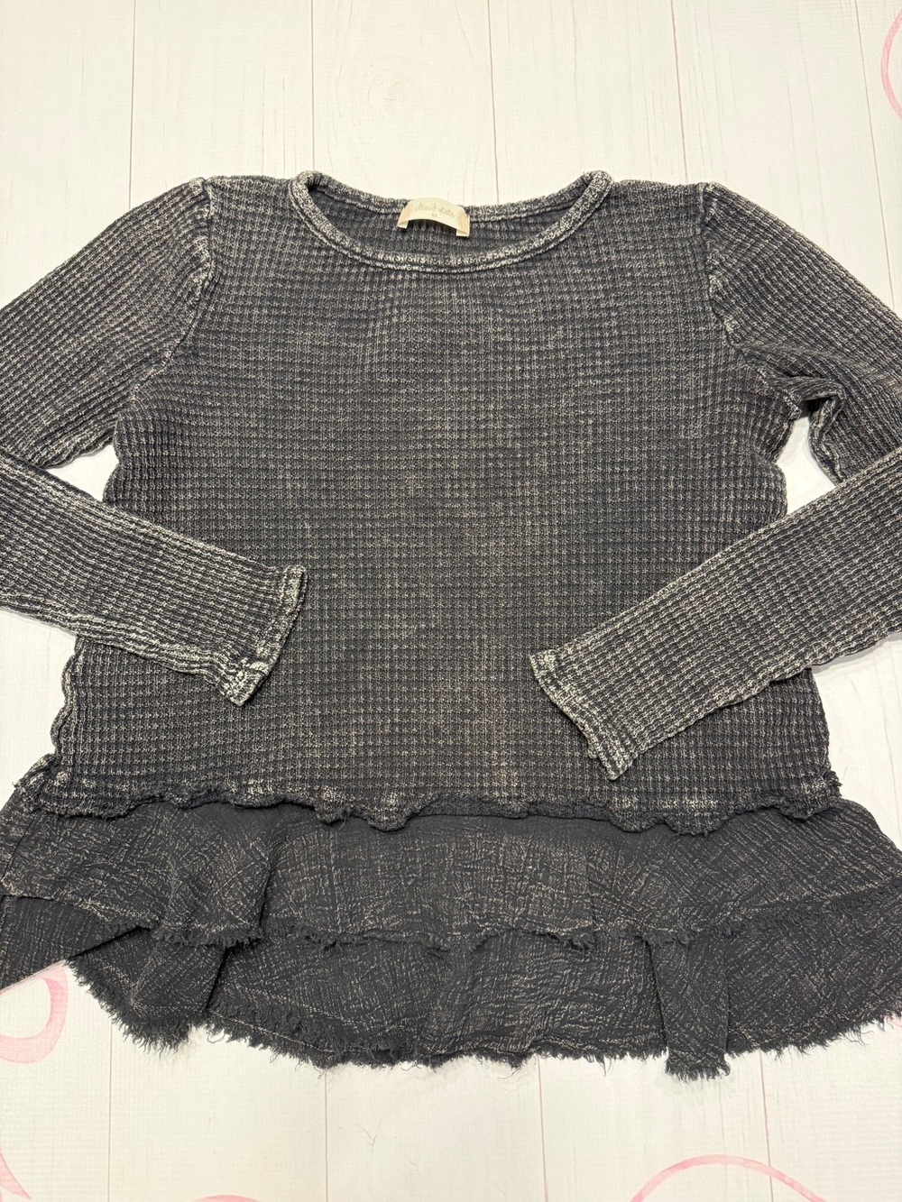 Altar'd State Charcoal Layered Ruffle Thermal Long Sleeve Size Medium